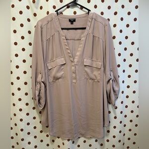Torrid Harper Georgette 3/4 Sleeve Blouse, Gray, Size 2 (2X 18-20), Gently Used